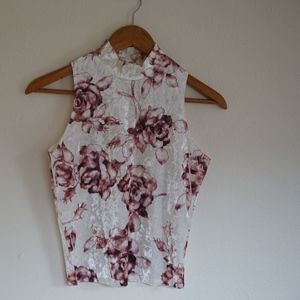 Gaze USA Turtle Neck Velvet Flower Tank